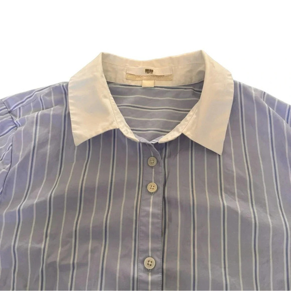 Jonathan Simkhai Blue White Ruffle sleeve Striped Oxford Button-down shirt M - Picture 6 of 9